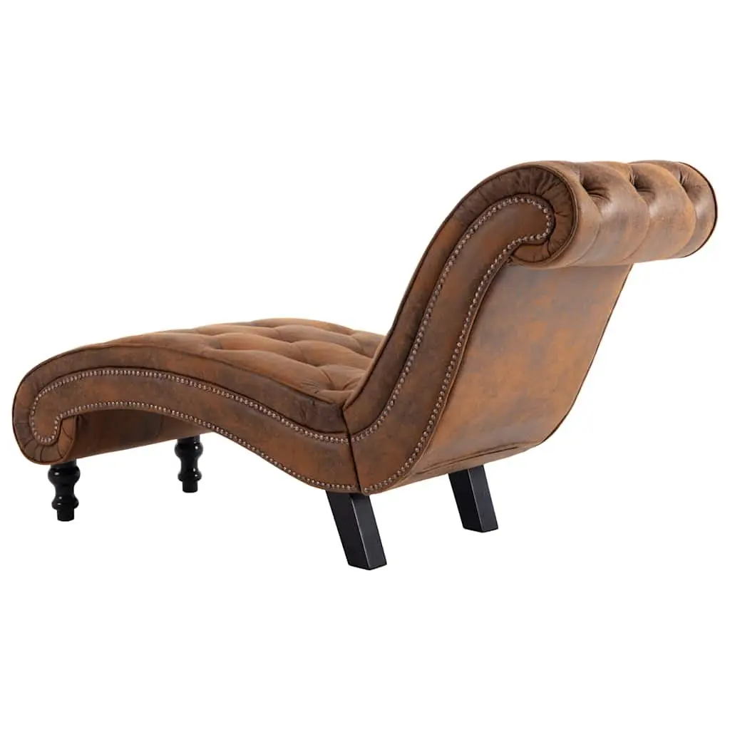 Chaise Lounge for Living Room Brown Faux Suede Leather Padded