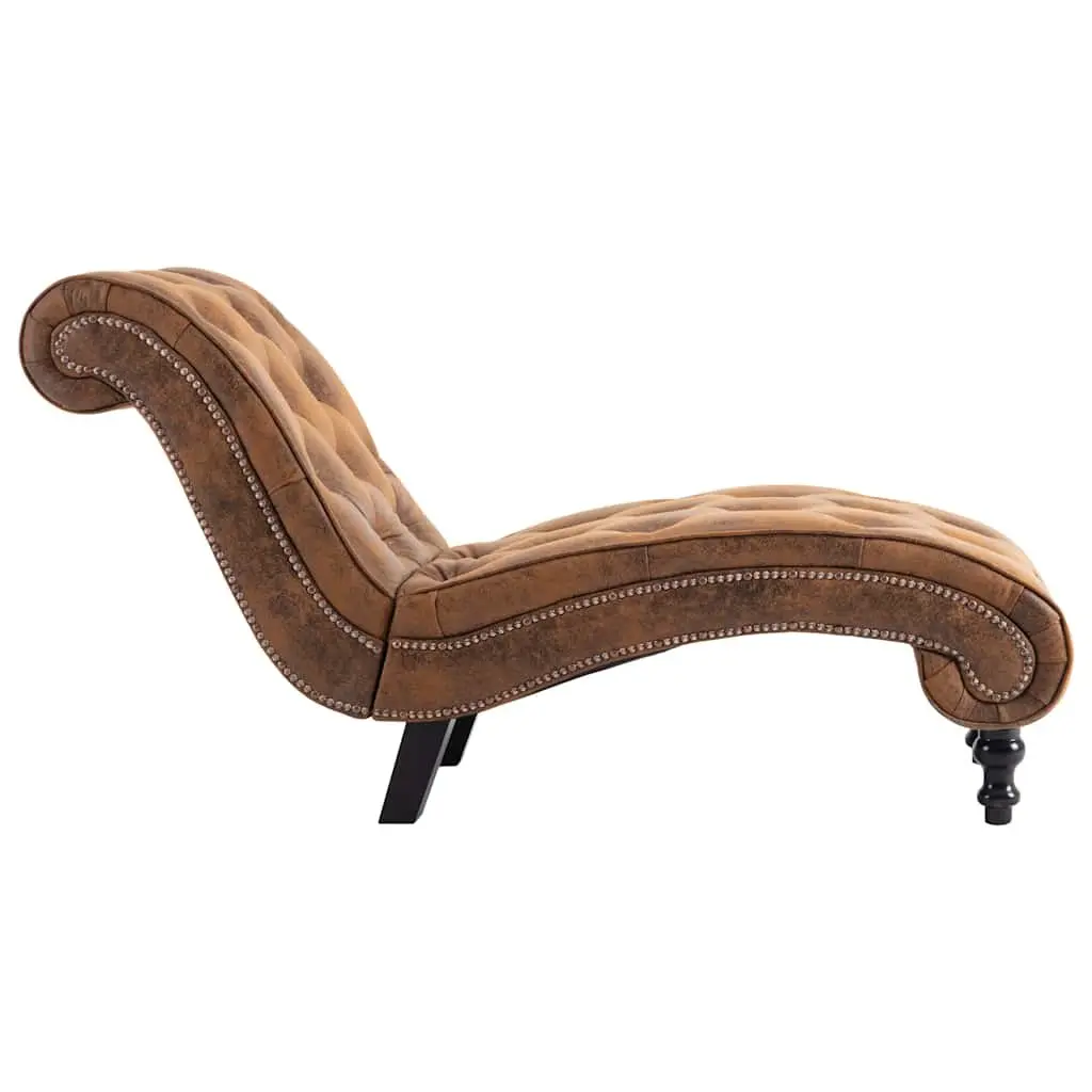 Chaise Lounge for Living Room Brown Faux Suede Leather Padded