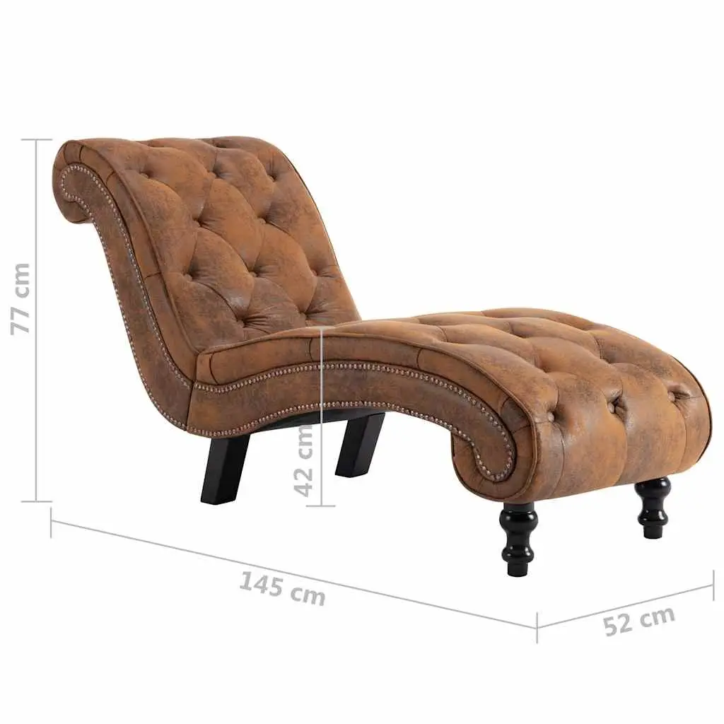 Chaise Lounge for Living Room Brown Faux Suede Leather Padded