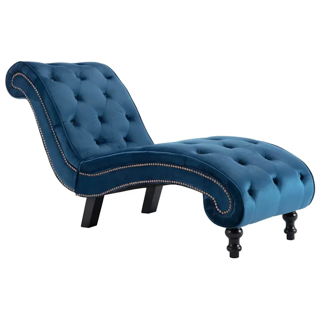 Chaise Lounge Blue Velvet Accent Chair Tufted Design Comfortable Seating