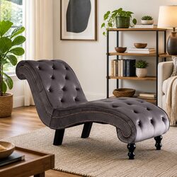 Grey Velvet Chaise Lounge with Ergonomic Design and Dimensions