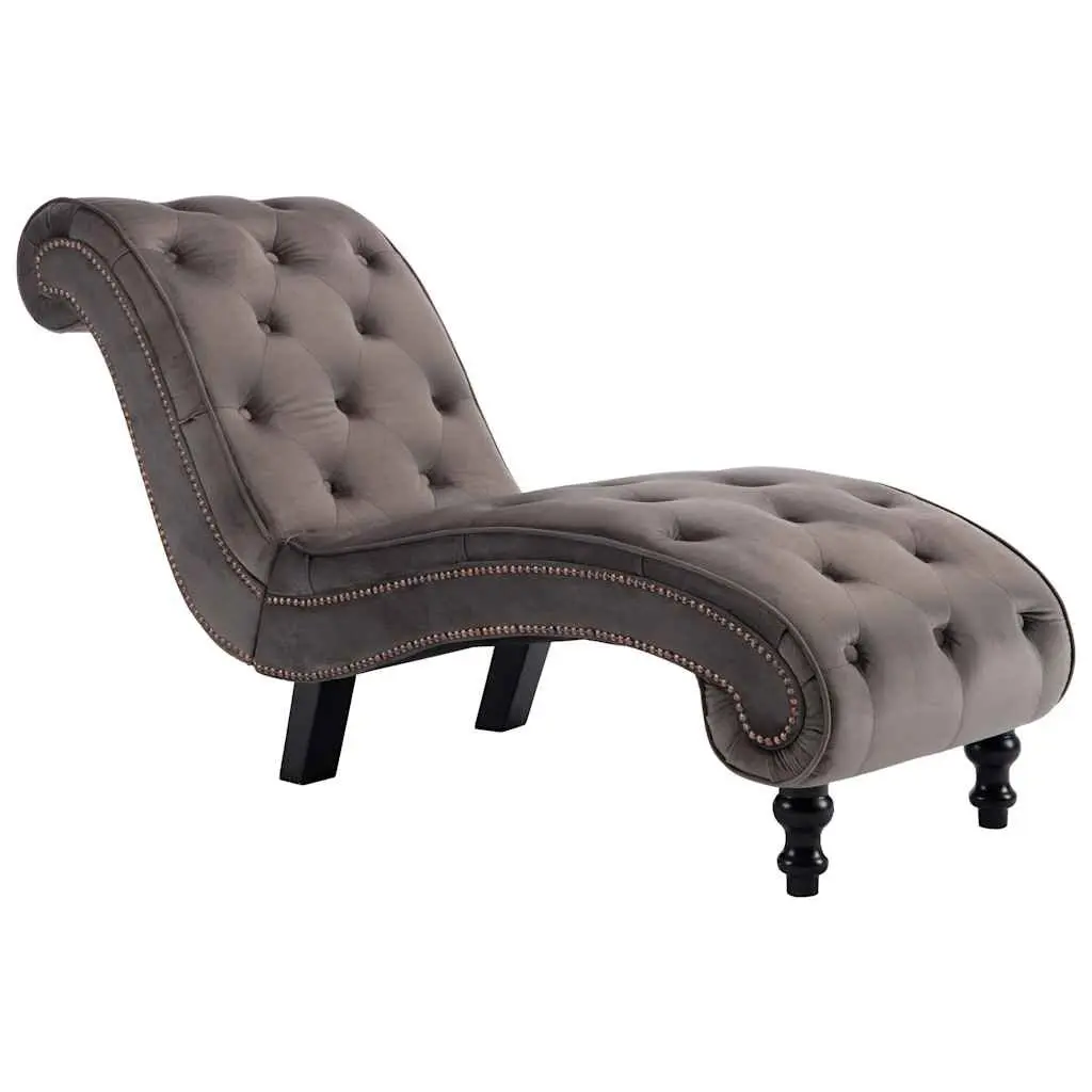 Chaise Lounge Grey Velvet Accent Chair Scrolled Design Button Tufted Bedroom