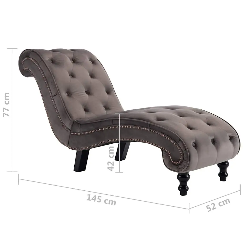 Chaise Lounge Grey Velvet Accent Chair Scrolled Design Button Tufted Bedroom
