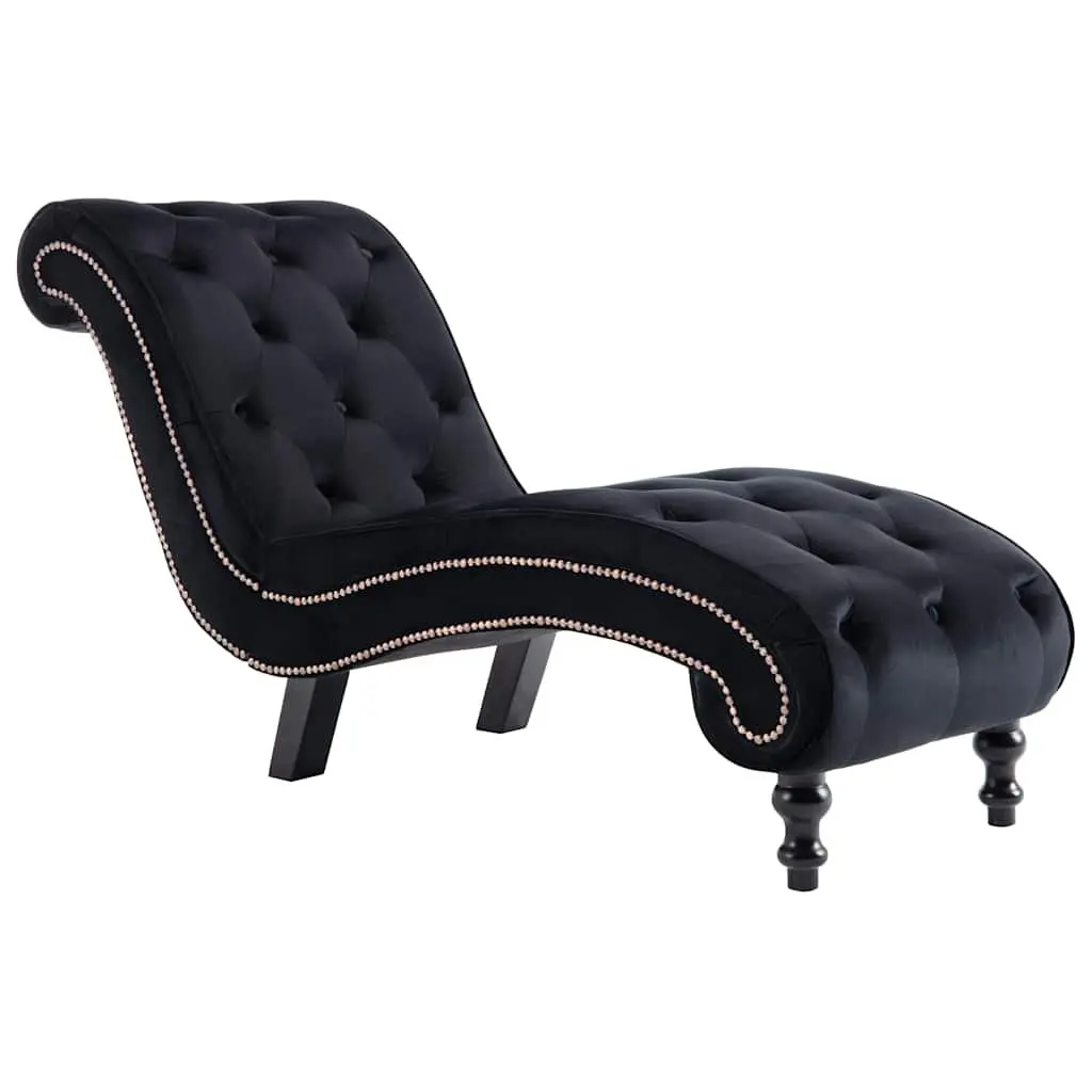 Chaise Lounge Black Velvet Accent Chair Ergonomic Scroll Design Button Tufted