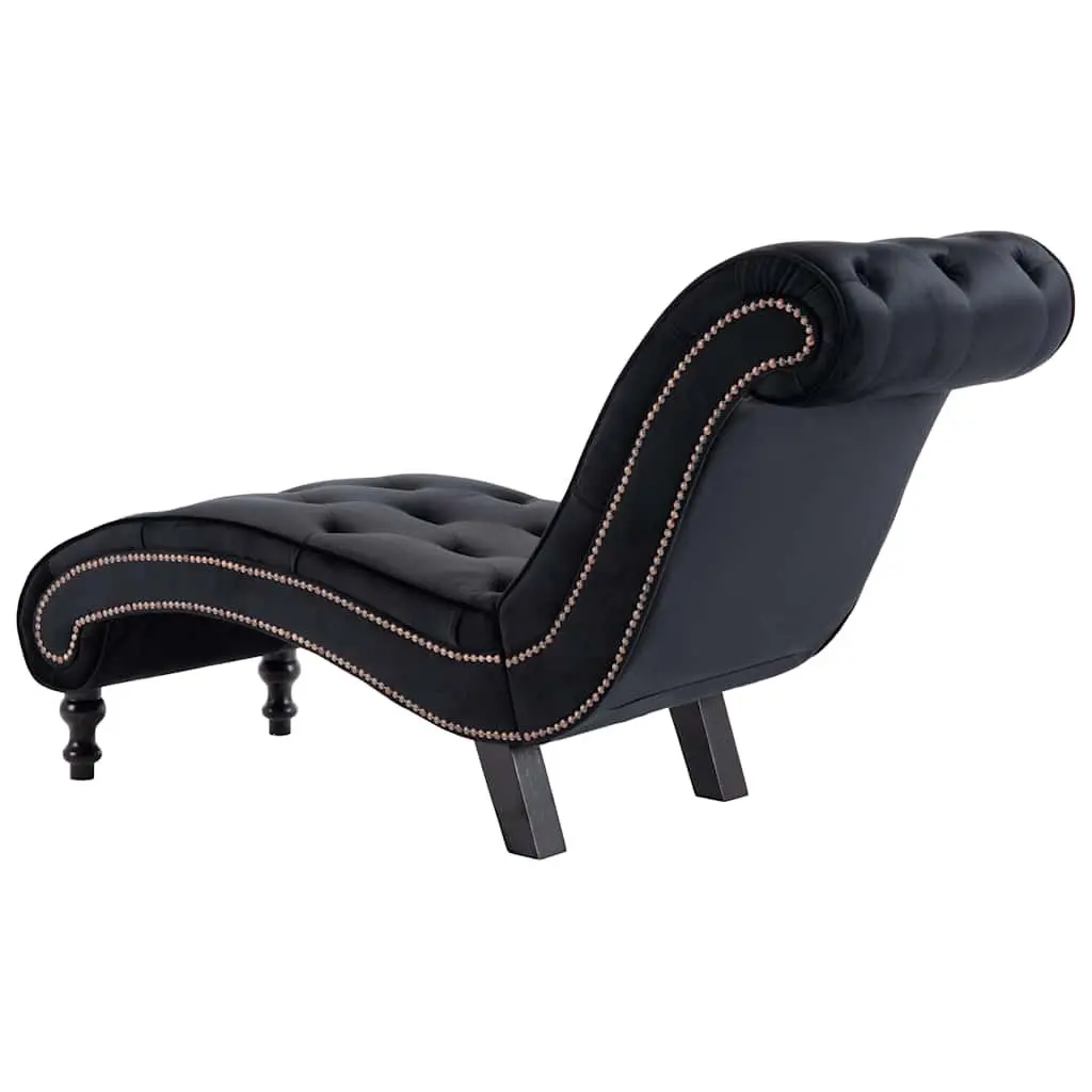 Chaise Lounge Black Velvet Accent Chair Ergonomic Scroll Design Button Tufted