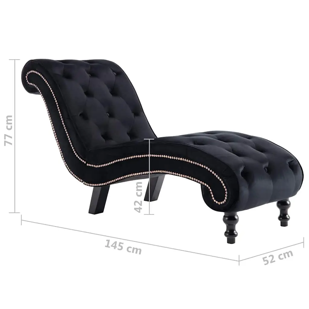 Chaise Lounge Black Velvet Accent Chair Ergonomic Scroll Design Button Tufted