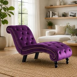 Chaise Lounge Purple Velvet Accent Furniture Comfortable Seating Living Room