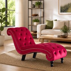 Chaise Lounge Specifications: Red Velvet Upholstery