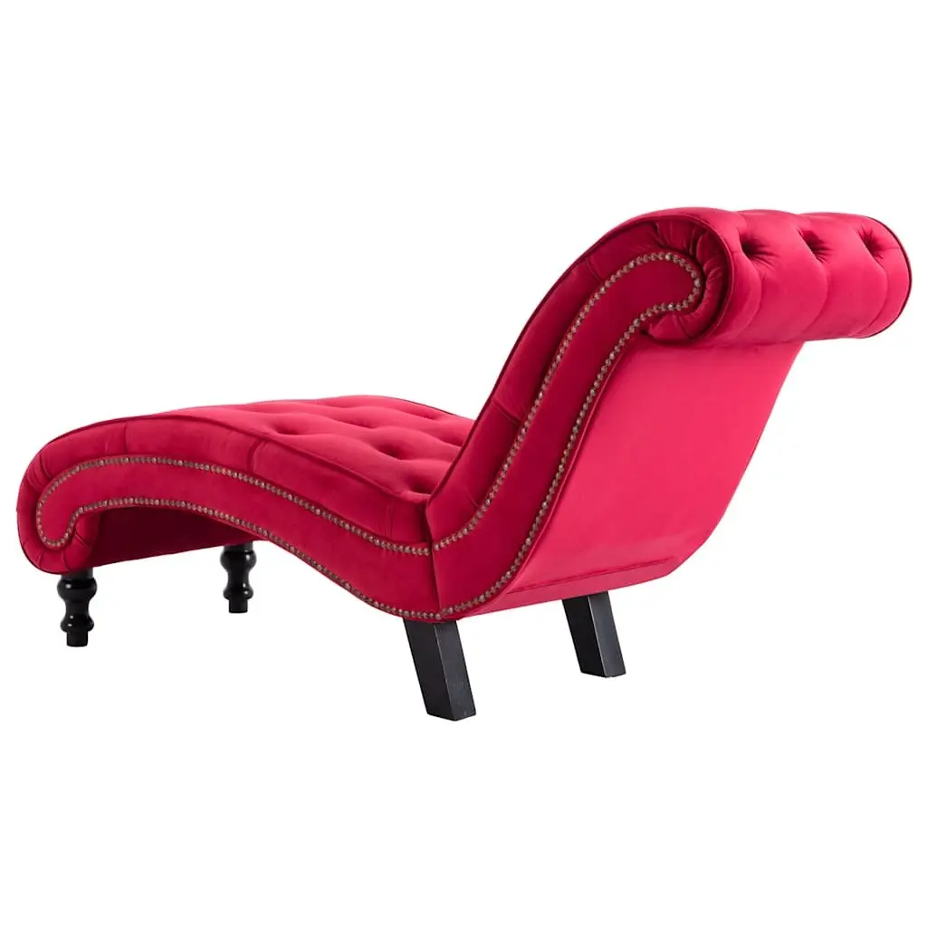 Chaise Lounge Red Velvet Button Tufted Accent Chair Living Room Furniture