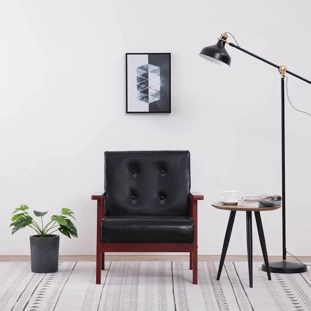 Black Faux Leather Armchair Retro Design Lounge Living Room Accent Chair