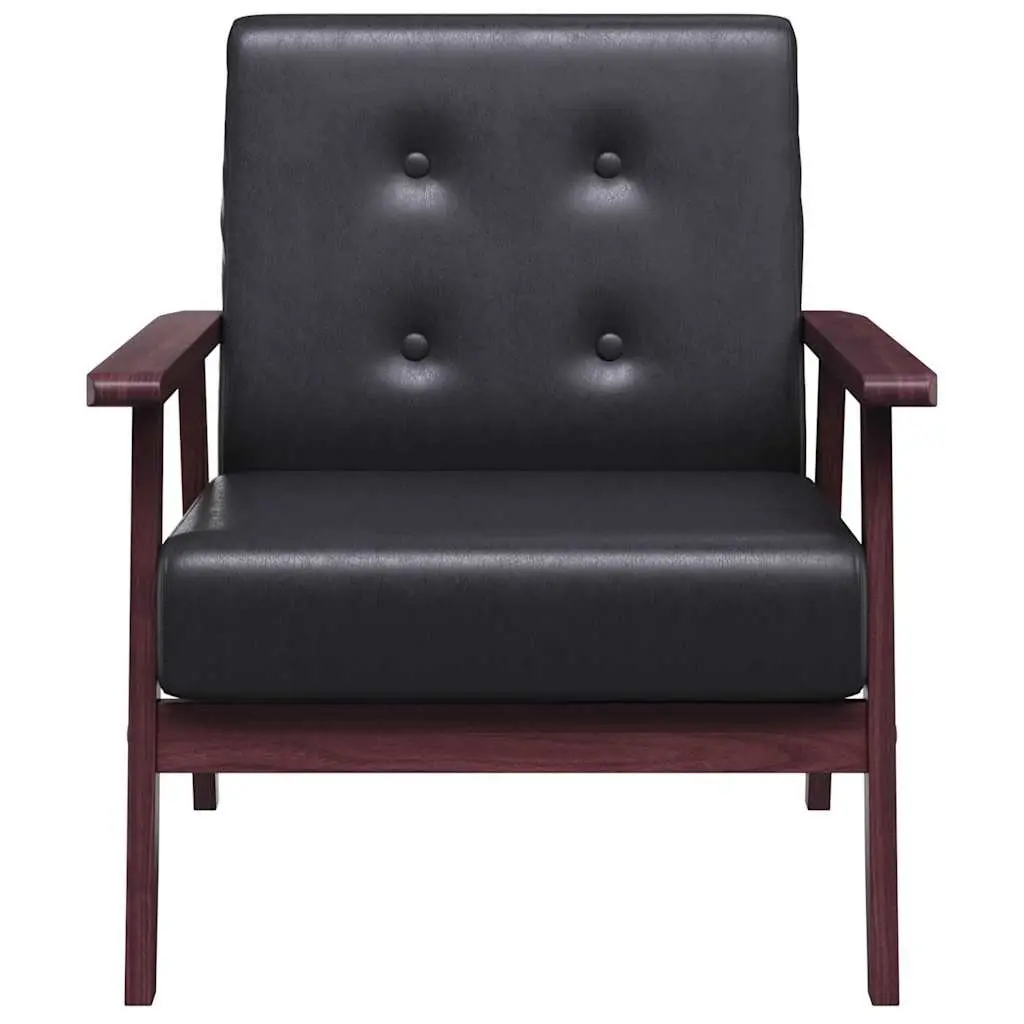 Black Faux Leather Armchair Retro Design Lounge Living Room Accent Chair