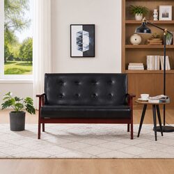 Black Faux Leather 2-Seater Sofa with Sturdy Frame