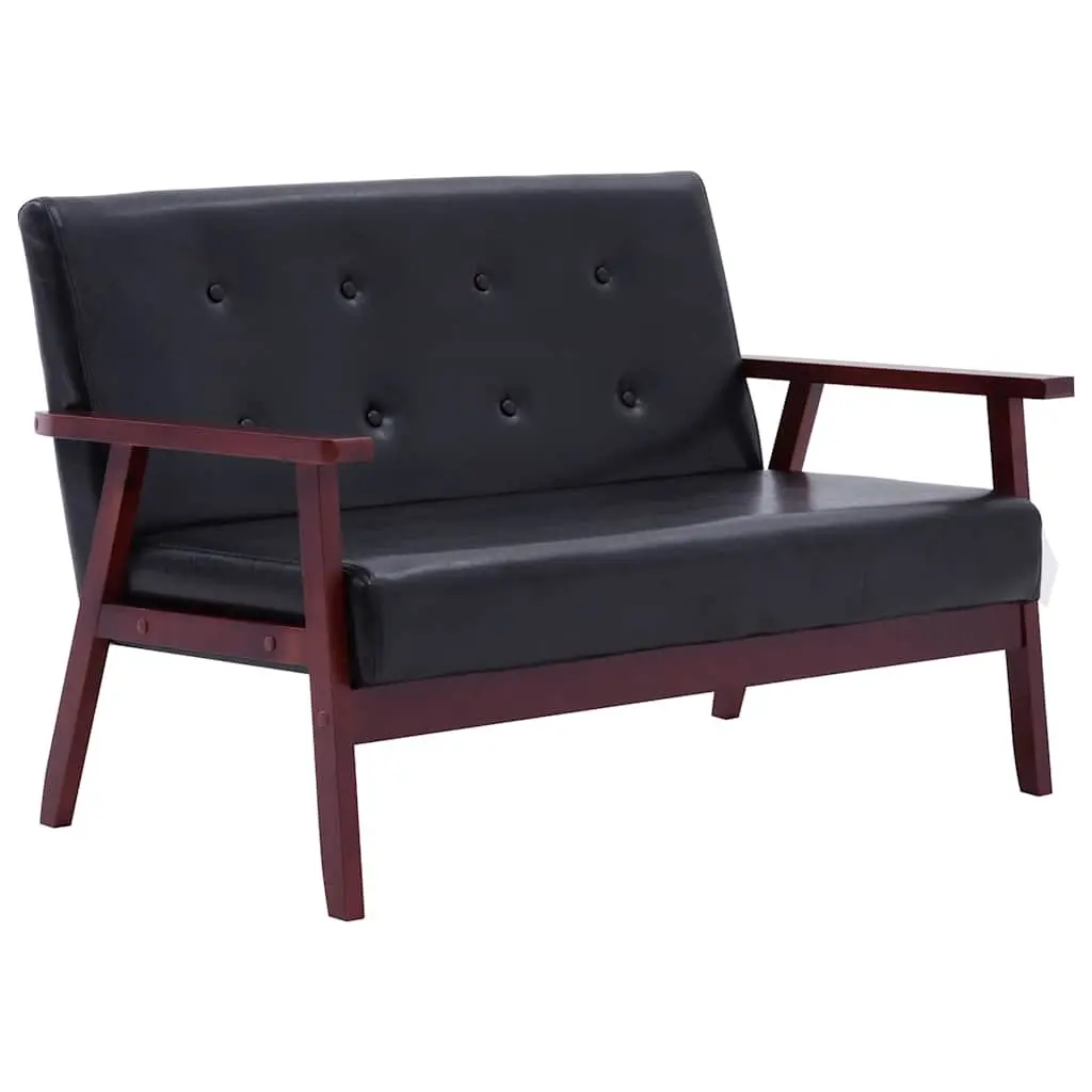 Black Faux Leather 2-Seater Sofa with Sturdy Frame