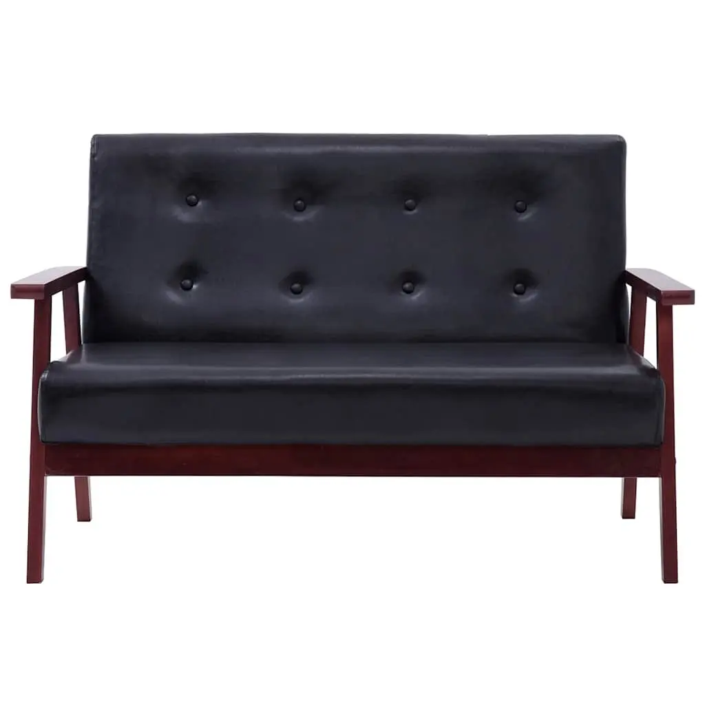 Black Faux Leather 2-Seater Sofa with Sturdy Frame