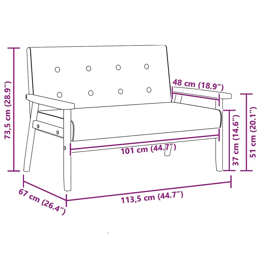 Black Faux Leather 2-Seater Sofa with Sturdy Frame