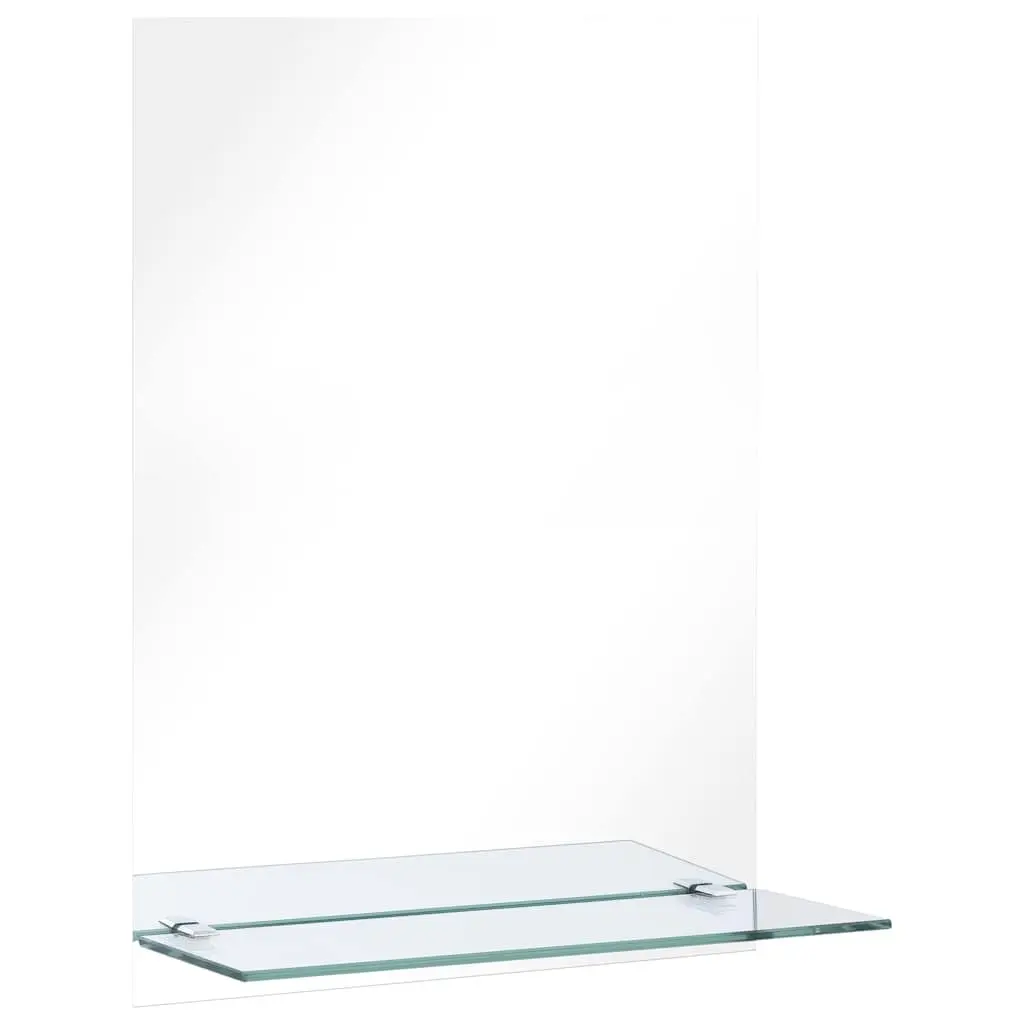 40x60cm Tempered Glass Wall Mirror with Shelf in Silver