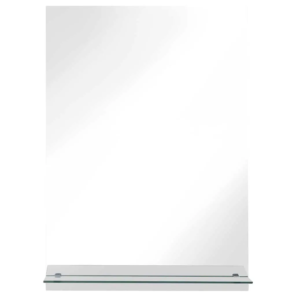 40x60cm Tempered Glass Wall Mirror with Shelf in Silver