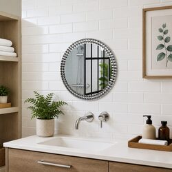 Round Wall Mirror 40cm Tempered Glass Silver Bathroom Living Room Decor