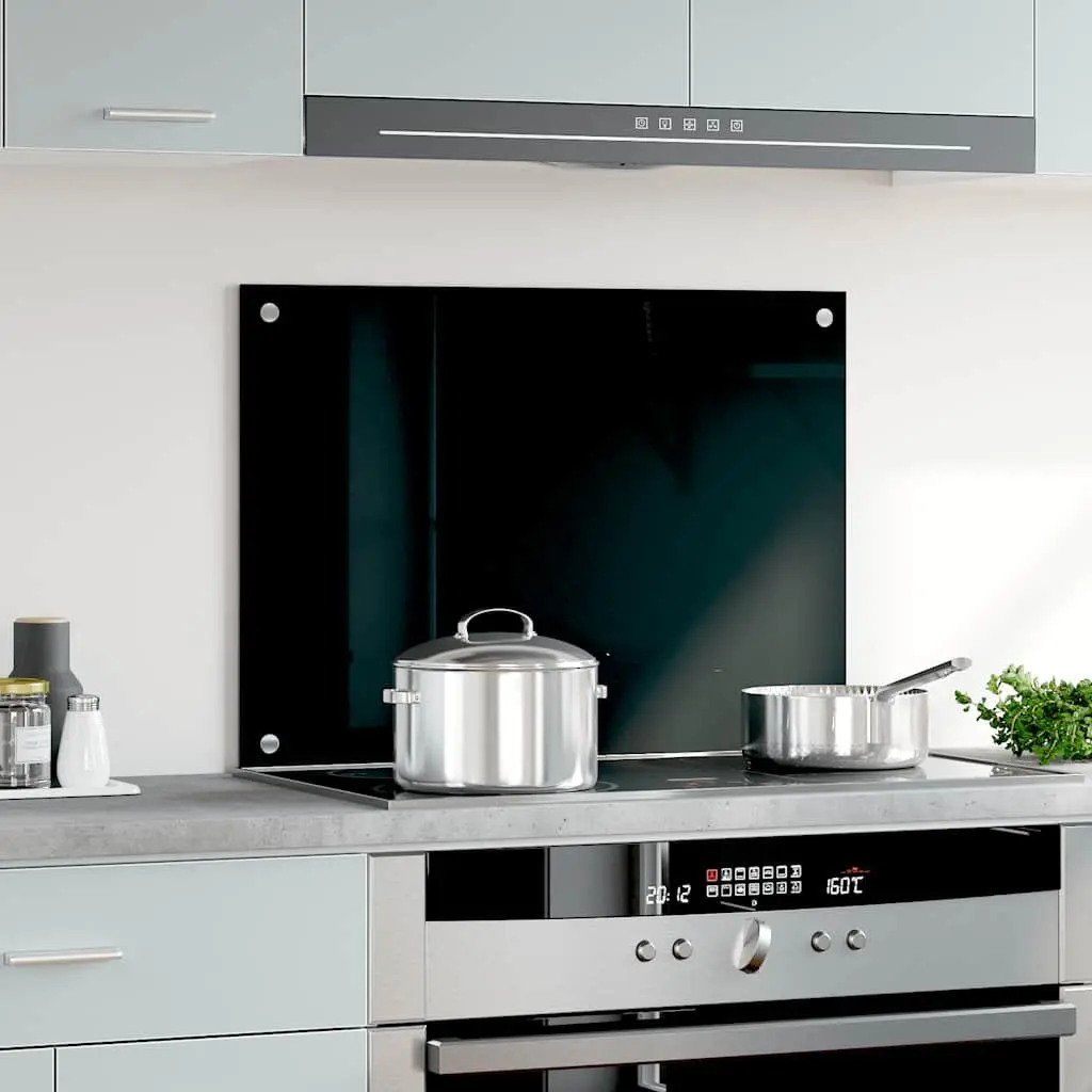 Tempered Glass Kitchen Splash Guard 70x50cm Black Heat Resistant