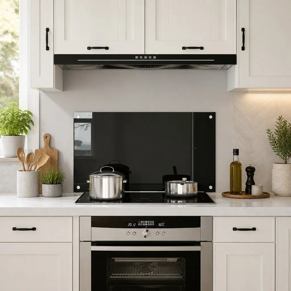 Black Tempered Glass Kitchen Backsplash