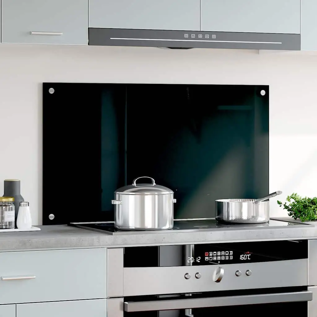 Black Tempered Glass Kitchen Backsplash
