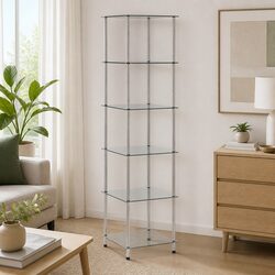 6-Tier Glass Shelf Unit 40x40x160cm Tempered Glass Display Standing Shelves