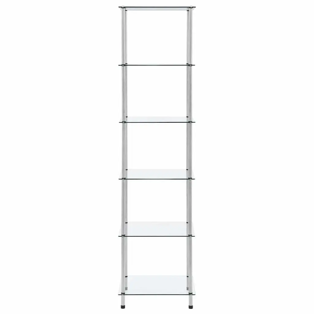 6-Tier Glass Shelf Unit for Living Room Office Bathroom 40x40x160cm Tempered Glass Display Standing Shelves