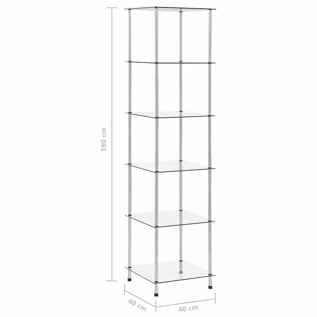 6-Tier Glass Shelf Unit for Living Room Office Bathroom 40x40x160cm Tempered Glass Display Standing Shelves