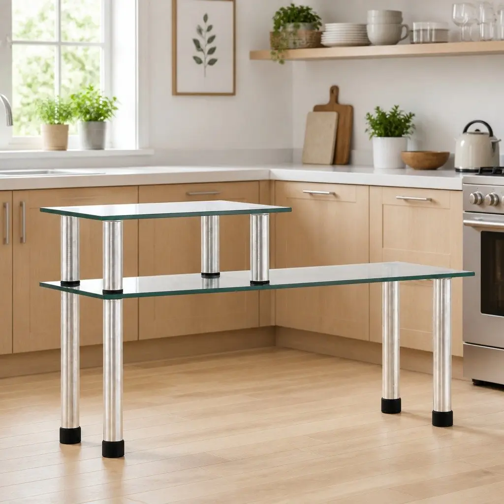 2-Tier Kitchen Shelf with Glass