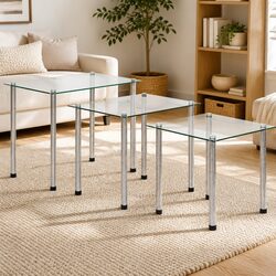 Nesting Tables Set of 3: Glass and Steel Specifications