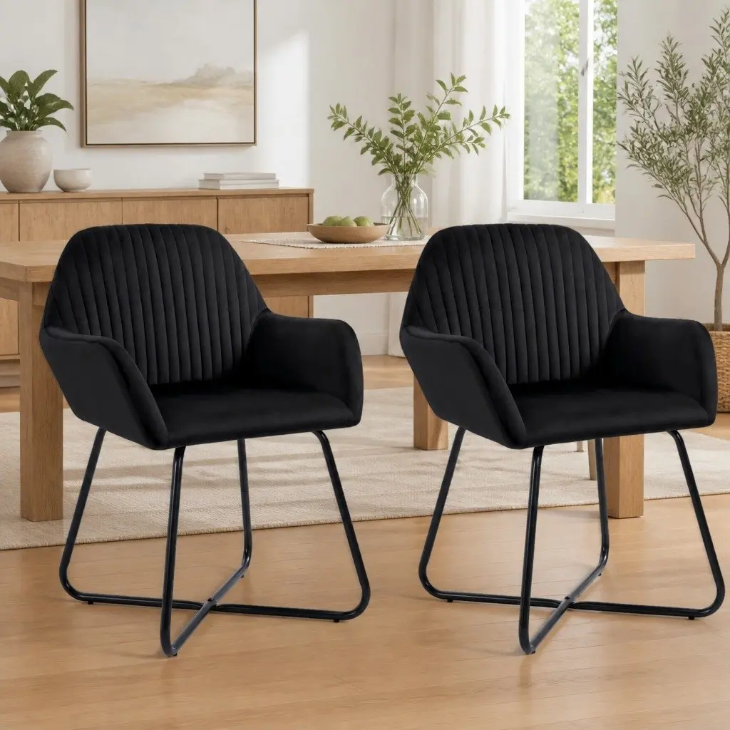 Dining Chairs Kitchen Living Room Black Velvet 2 Piece