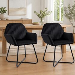 Dining Chairs Set of 2 - Black Velvet & Steel Construction