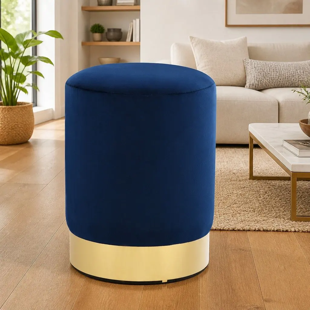 Blue Velvet Barrel Stool