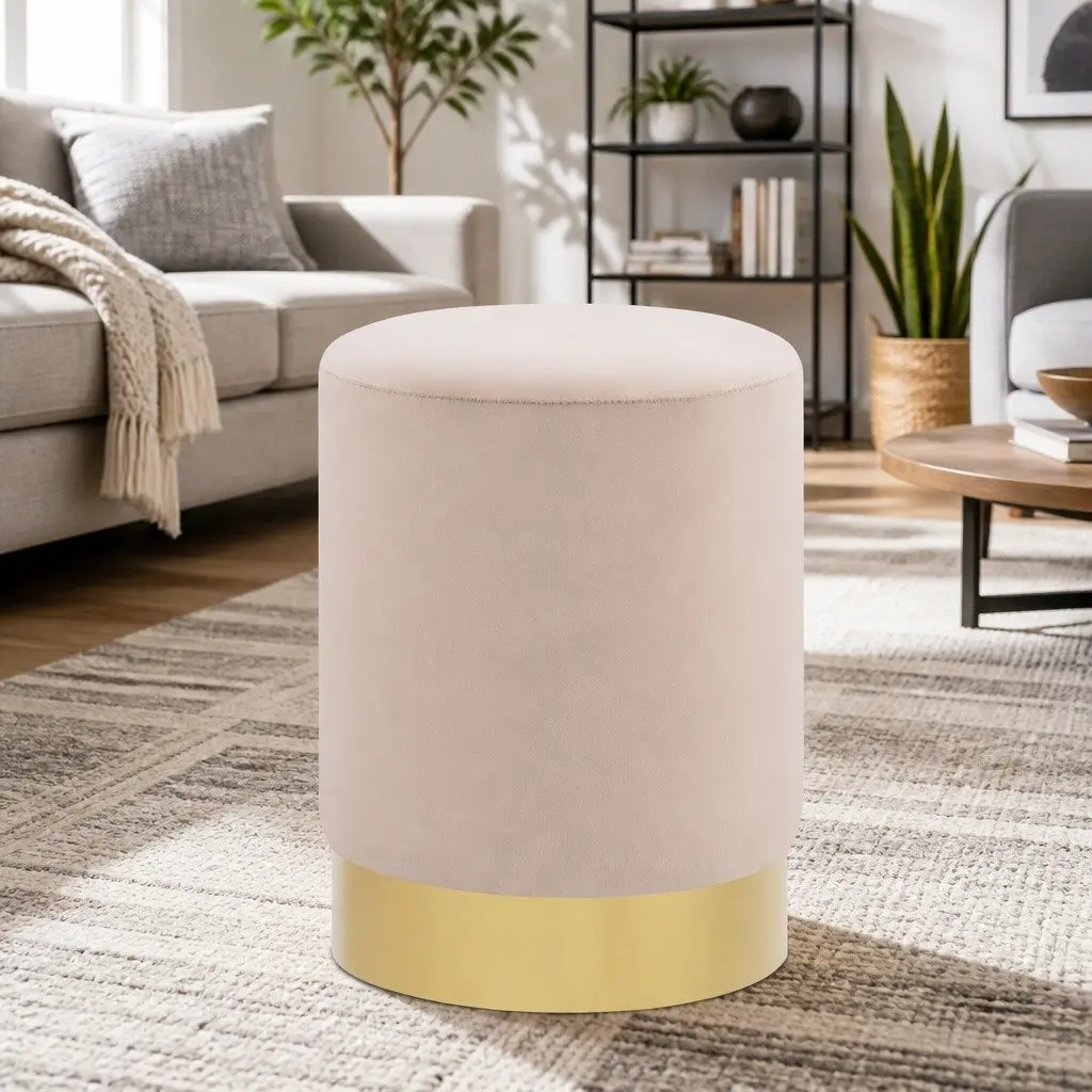 Barrel Stool Velvet Upholstered Side Table Lightweight Compact Footrest
