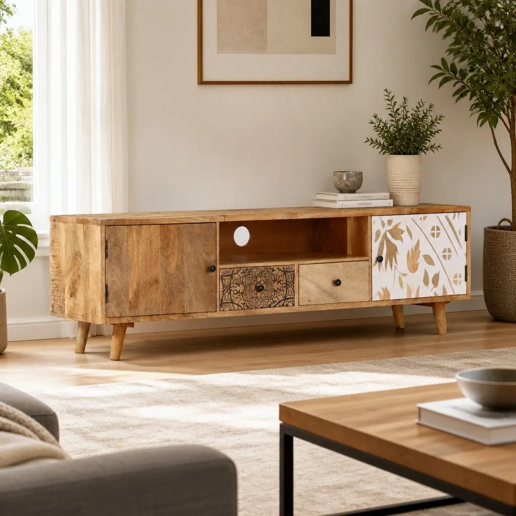 Solid Mango Wood TV Cabinet 140x30x40 cm Brown Lowboard Storage Unit