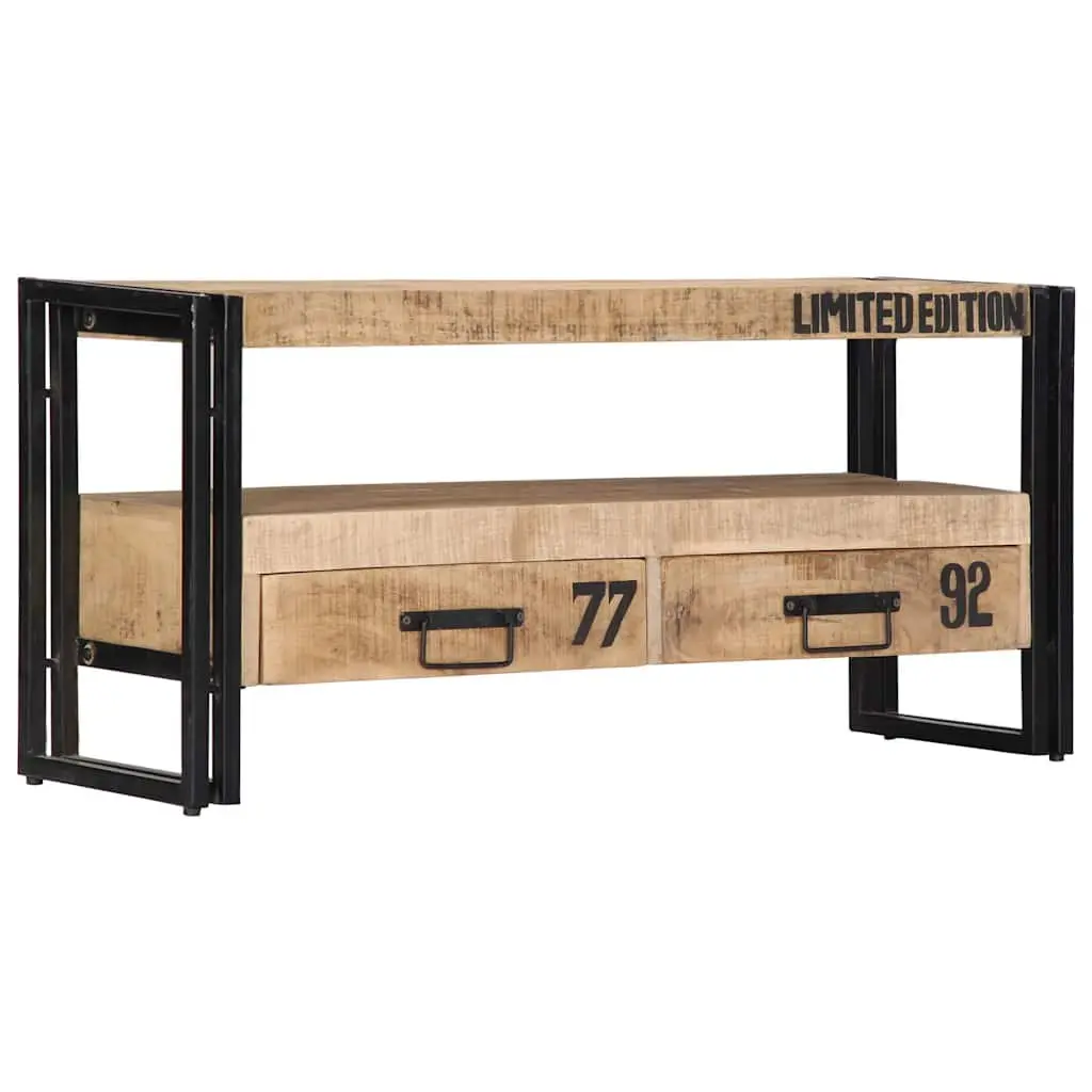 TV Cabinet Living Room 100x30x45 cm Solid Mango Wood Storage Unit with Drawers Compartment