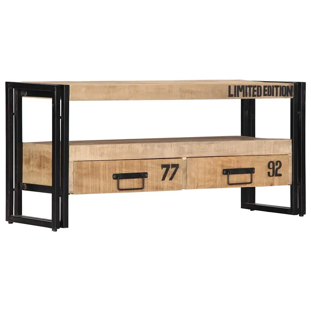 TV Cabinet Living Room 100x30x45 cm Solid Mango Wood Storage Unit with Drawers Compartment
