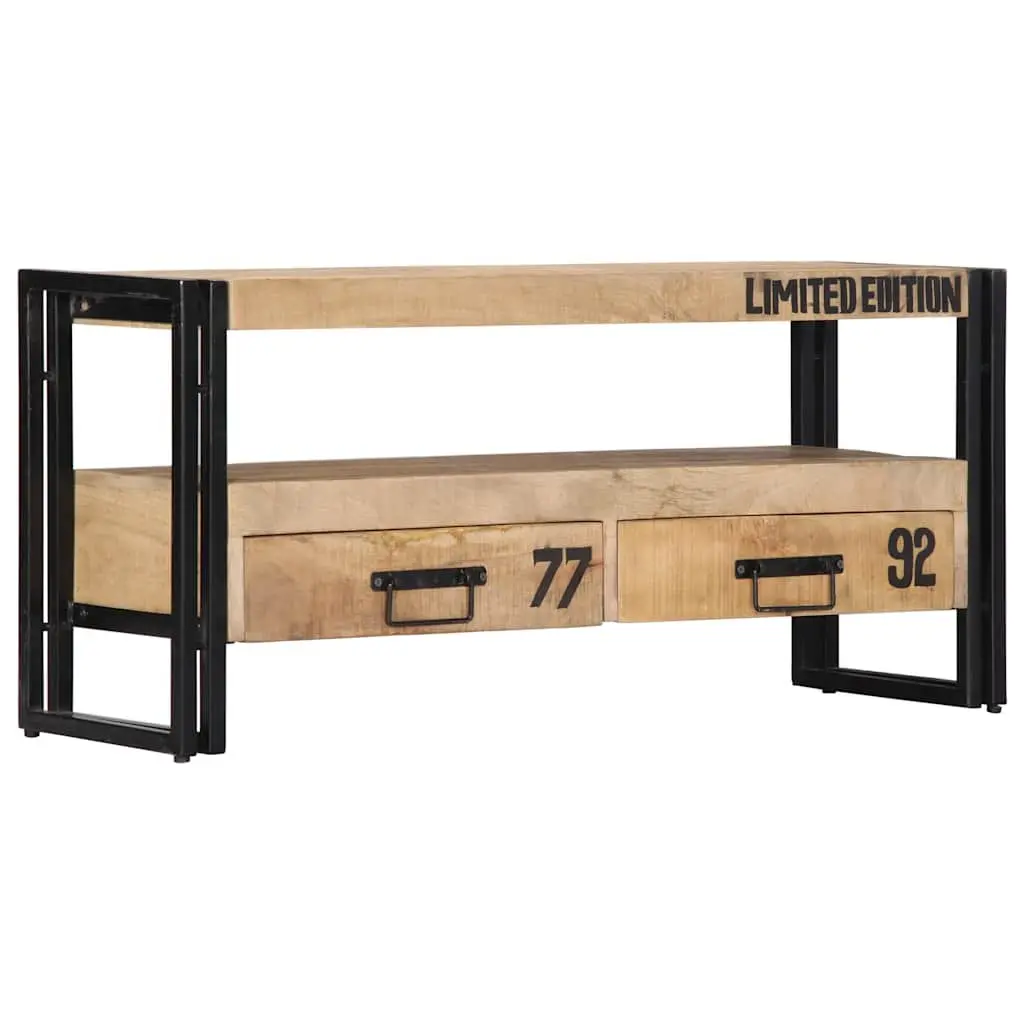 TV Cabinet Living Room 100x30x45 cm Solid Mango Wood Storage Unit with Drawers Compartment