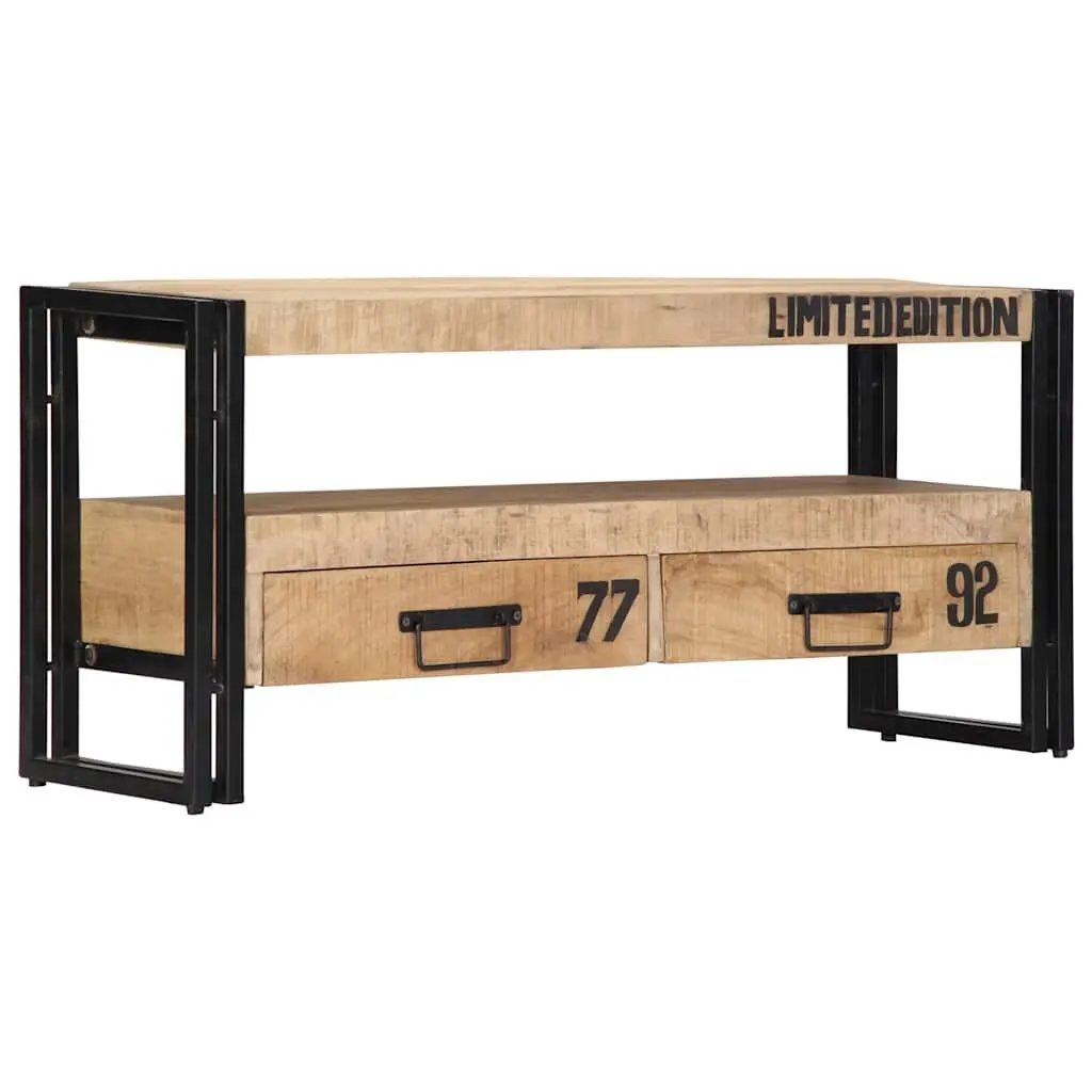 TV Cabinet Living Room 100x30x45 cm Solid Mango Wood Storage Unit with Drawers Compartment