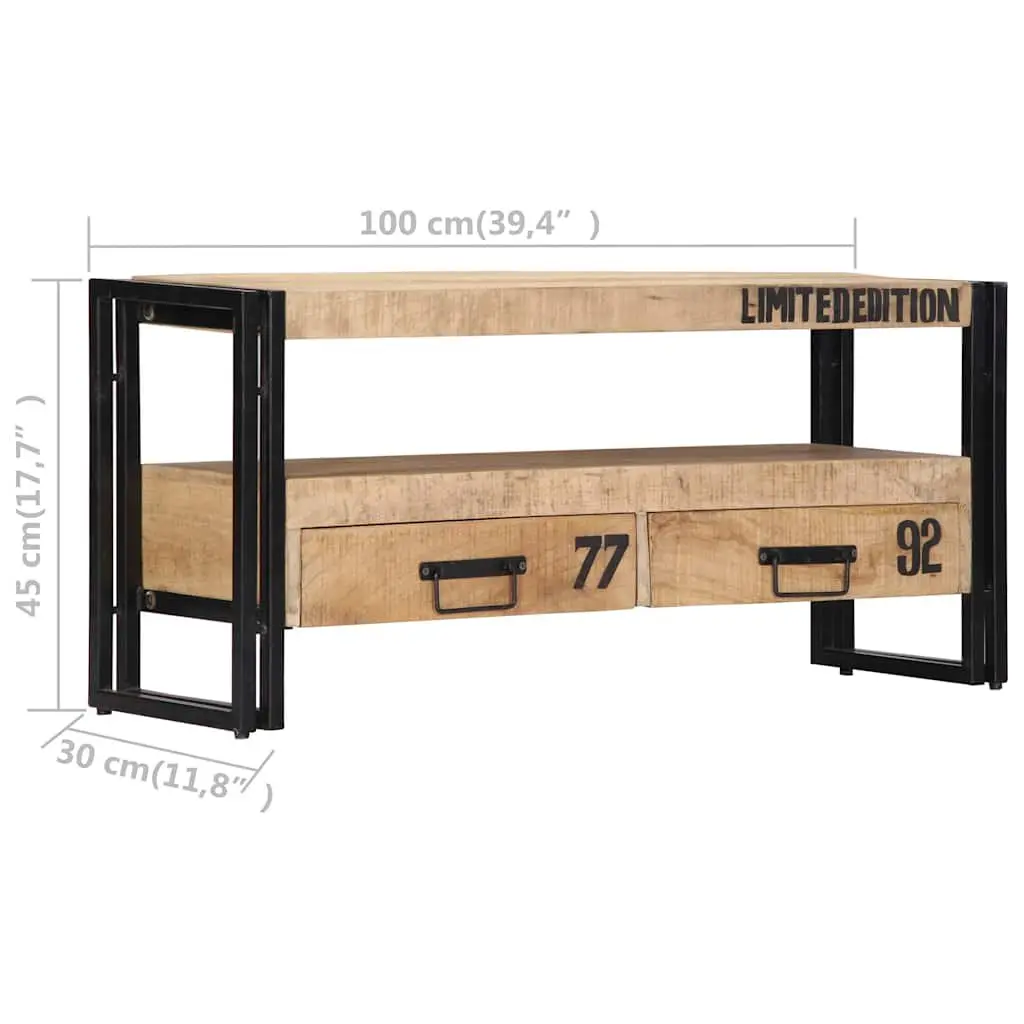 TV Cabinet Living Room 100x30x45 cm Solid Mango Wood Storage Unit with Drawers Compartment