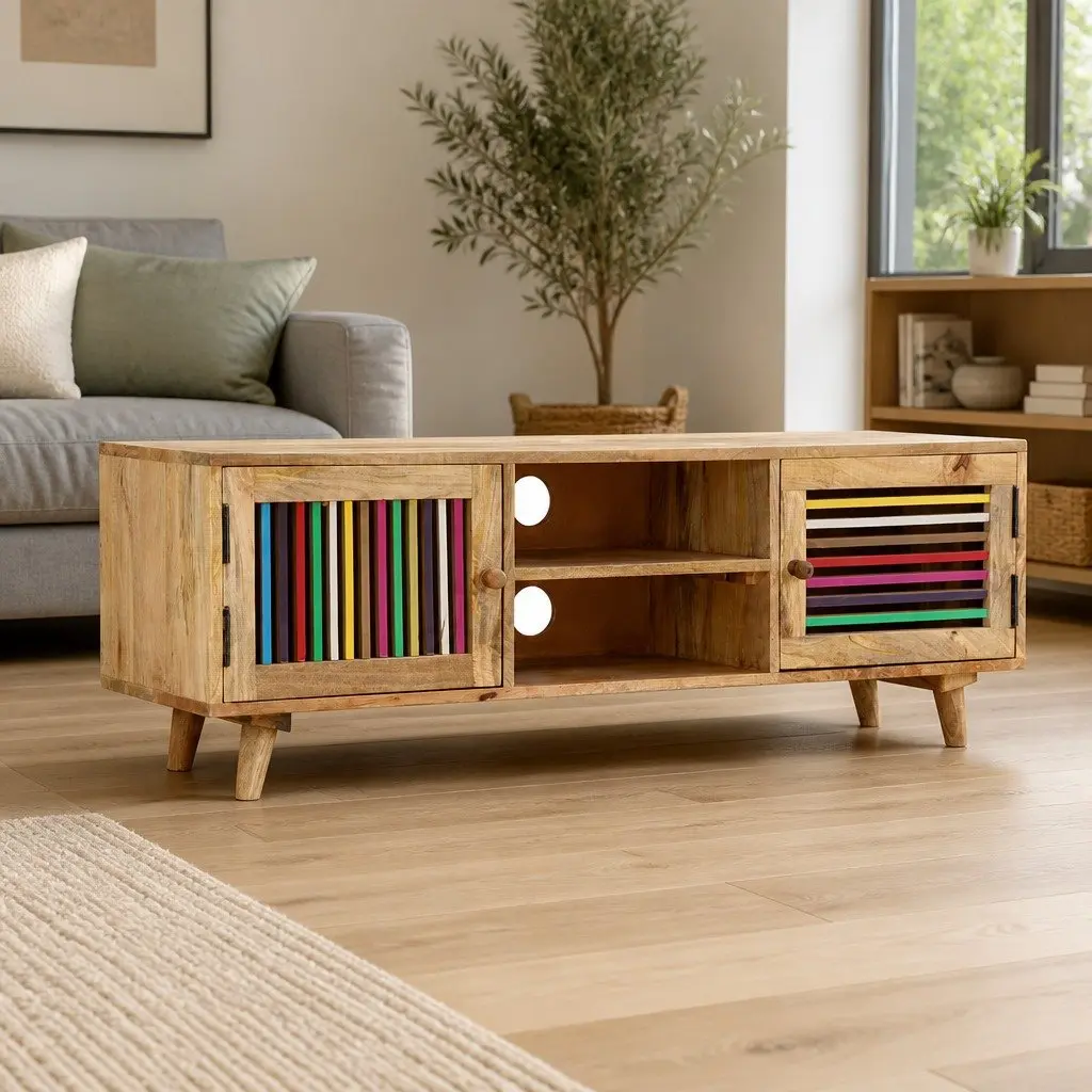 TV Cabinet 120x30x40cm Solid Mango Wood Storage Unit with Doors