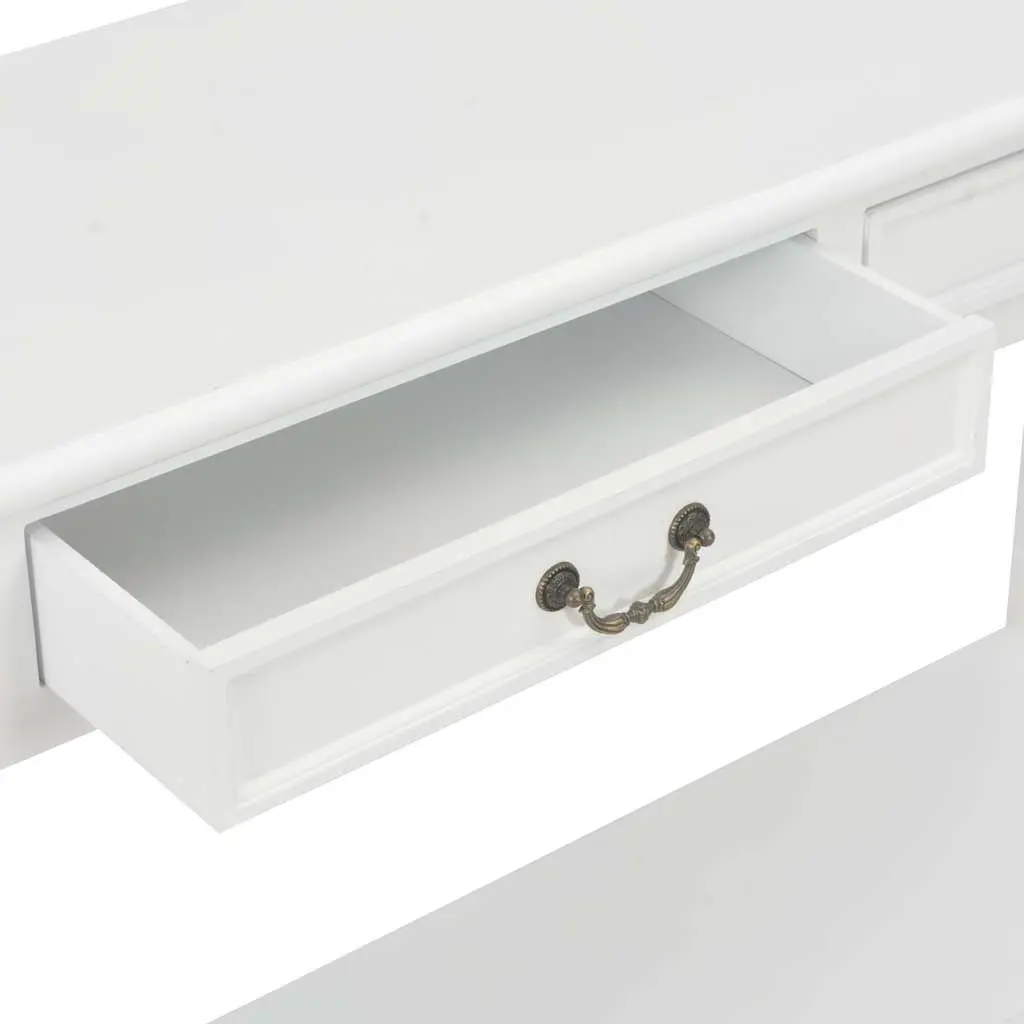 End Table White Wooden Console 110x35x80 cm with Drawers and Shelf Storage