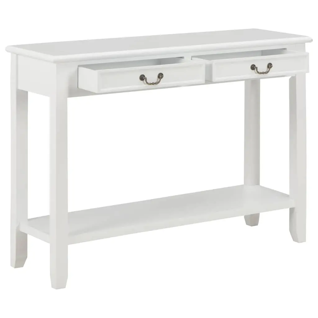 End Table White Wooden Console 110x35x80 cm with Drawers and Shelf Storage