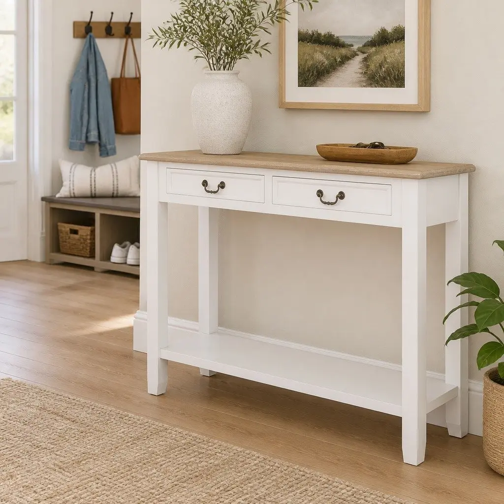 White Console Table 110x35x80 cm End Hallway Accent Furniture with Drawers Shelf