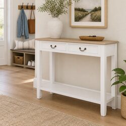White Console Table Dimensions 110x35x80 cm with Drawers and Shelf