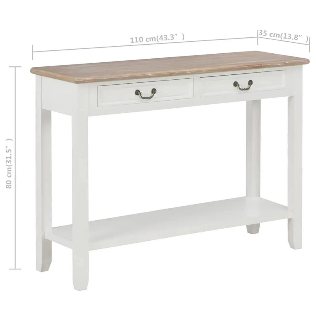 White Console Table 110x35x80 cm End Hallway Accent Furniture with Drawers Shelf