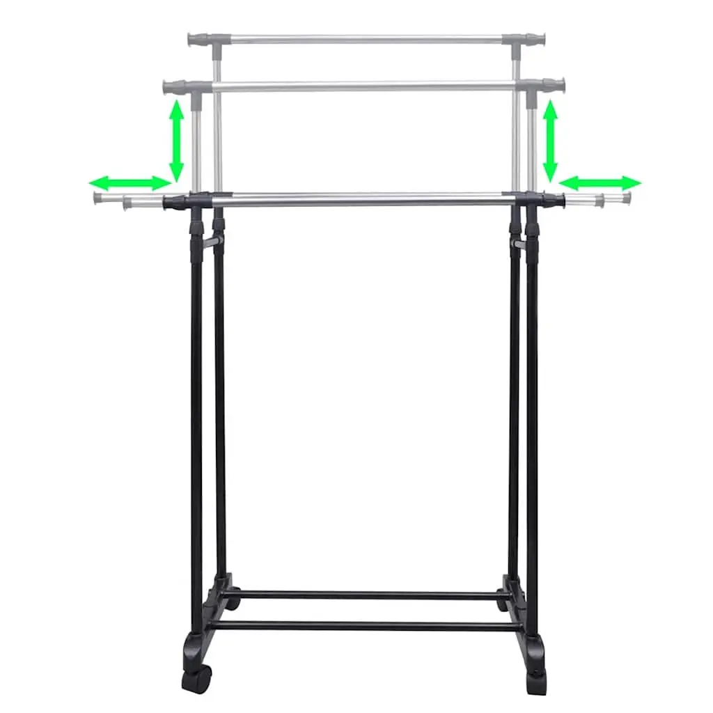 Adjustable Clothes Rack with 2 Hanging Rails Storage Organiser Set 2 pcs