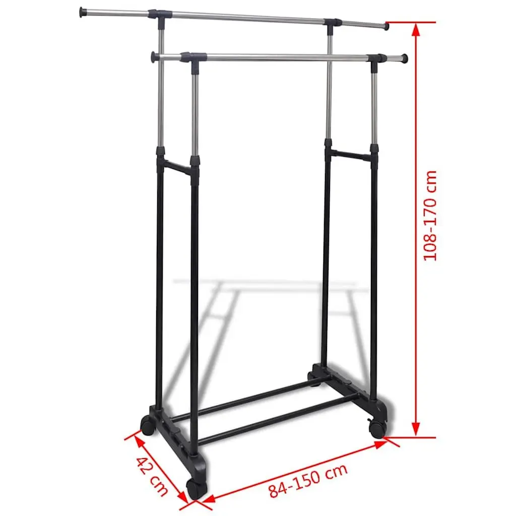 Adjustable Clothes Rack with 2 Hanging Rails Storage Organiser Set 2 pcs