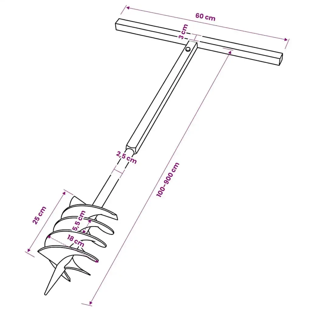 Ground Drill Auger for Gardening 180mm with Handle and 9 Piece Extension Tubes