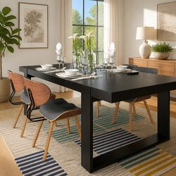 Dining Chairs Set of 4: Black Faux Leather and Wood